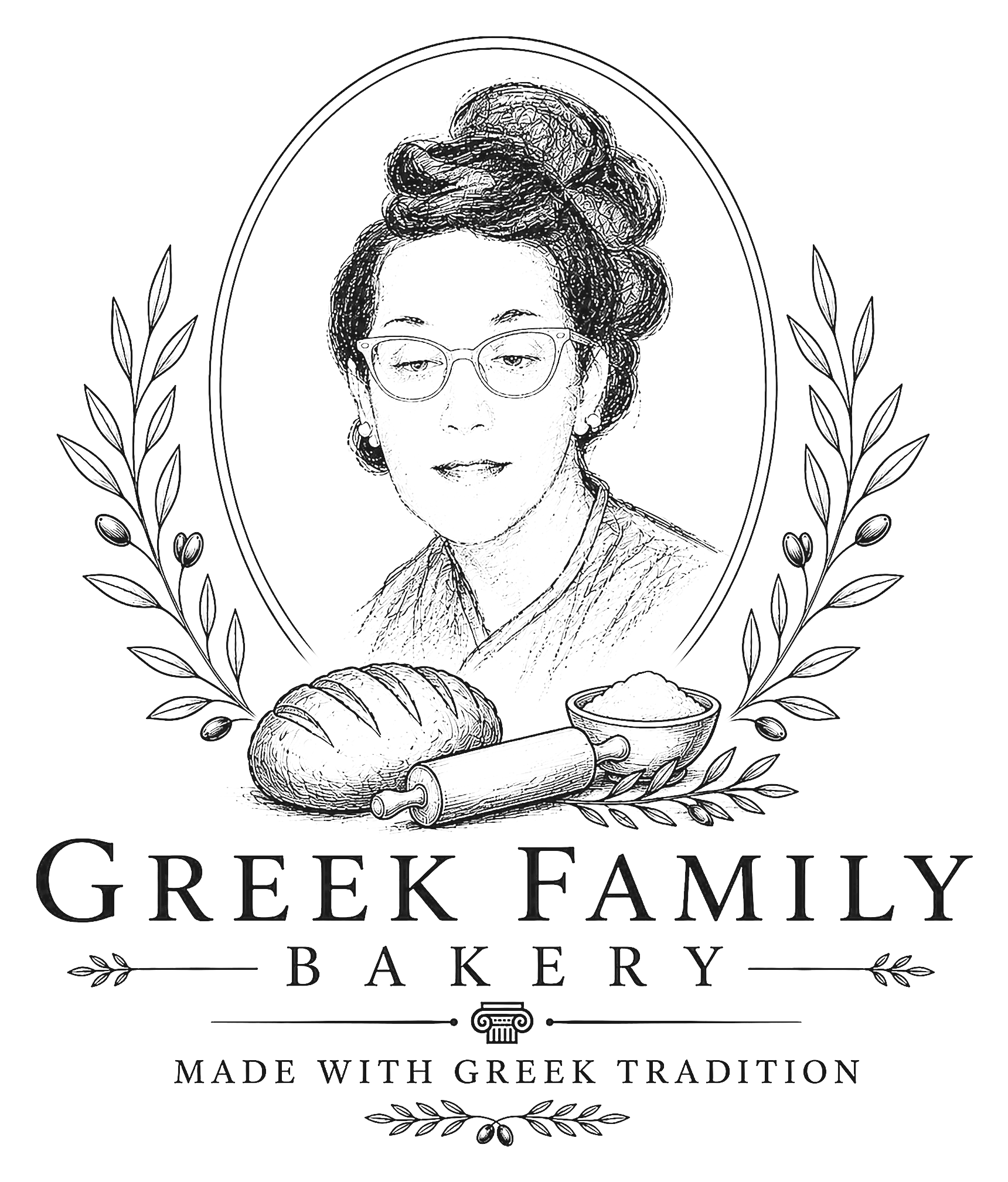 Greek Family Bakery die-cut label sticker
